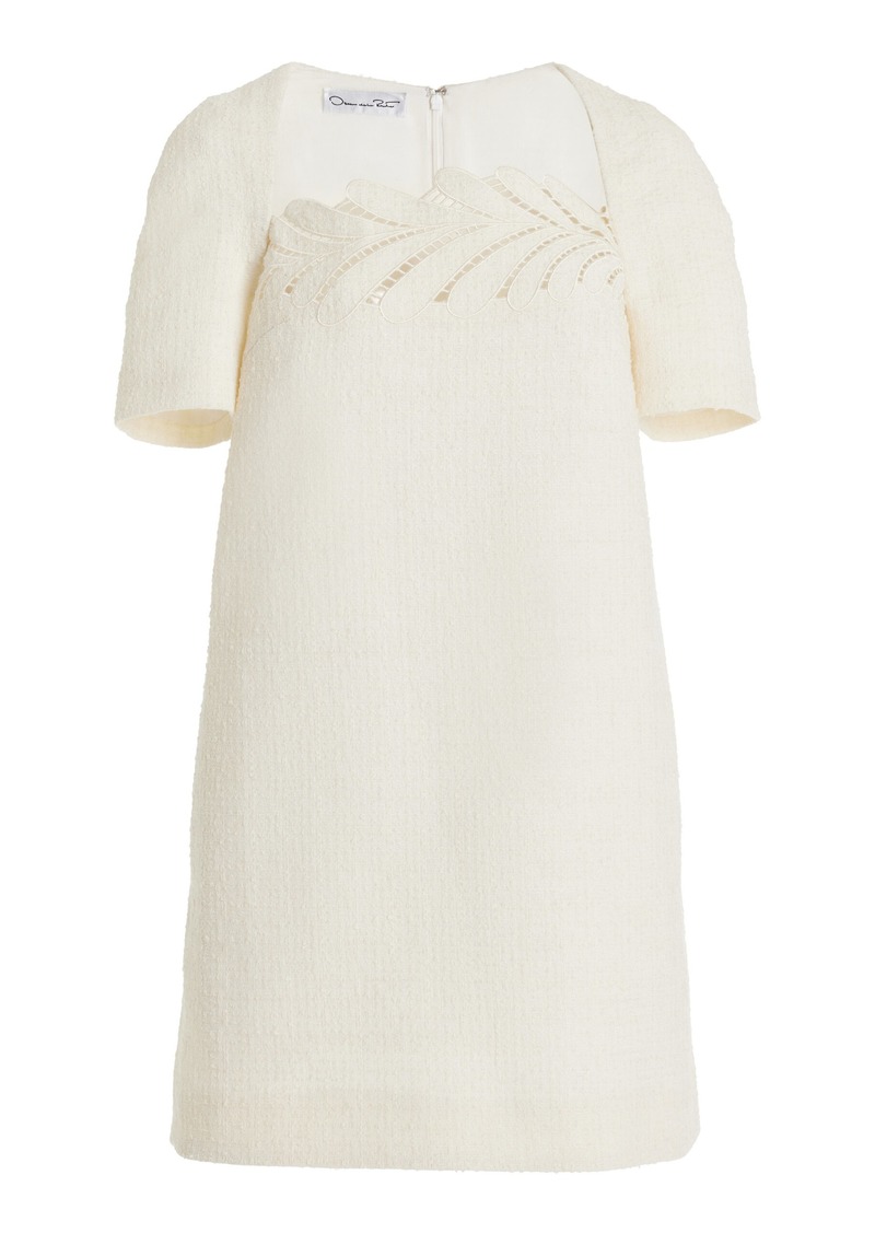 Oscar de la Renta - Fern-Embroidered Wool-Tweed Mini Shift Dress - Ivory - US 6 - Moda Operandi