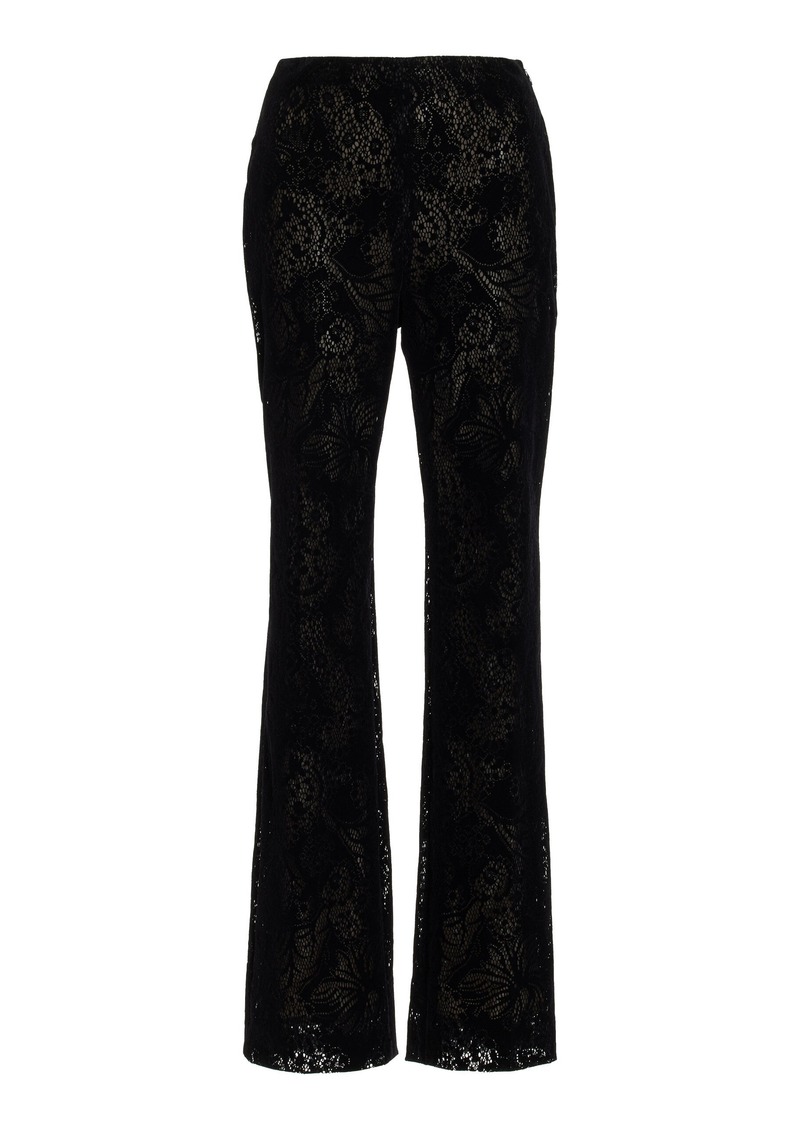 Oscar de la Renta - Flocked Floral Lace Straight-Leg Pants - Black - US 6 - Moda Operandi