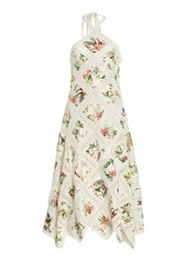 Oscar de la Renta - Floral & Fauna Embroidered Knit Midi Dress - Tan - S - Moda Operandi