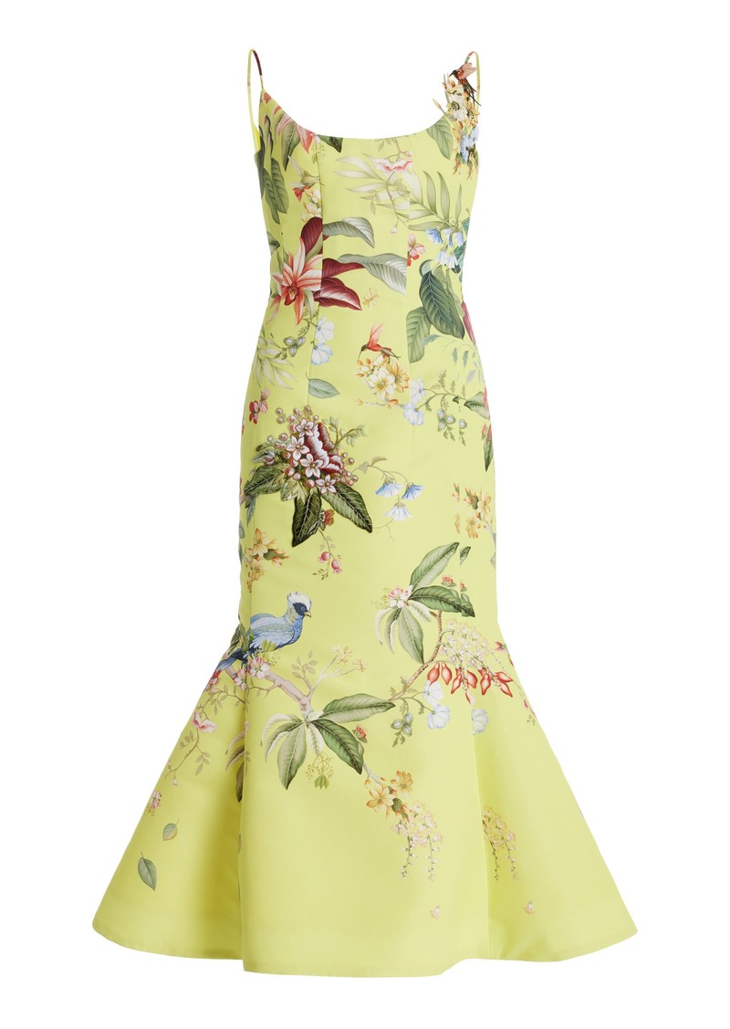 Oscar de la Renta - Floral & Fauna Flared Midi Dress - Yellow - US 4 - Moda Operandi