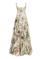 Oscar de la Renta - Floral & Fauna Silk Gazar Maxi Dress - White - US 6 - Moda Operandi