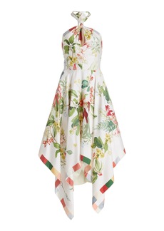 Oscar de la Renta - Floral & Fauna Silk Twill Midi Dress - White - US 8 - Moda Operandi