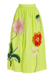 Oscar de la Renta - Floral-Appliquéd Cotton Maxi Skirt - Yellow - US 2 - Moda Operandi