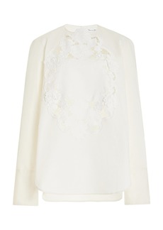 Oscar de la Renta - Floral-Appliquéd Cotton-Poplin Blouse - White - US 4 - Moda Operandi