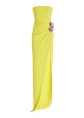 Oscar de la Renta - Floral-Appliquéd Gown - Yellow - US 6 - Moda Operandi