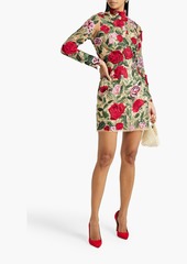Oscar de la Renta - Floral-appliquéd tulle mini dress - Green - US 2