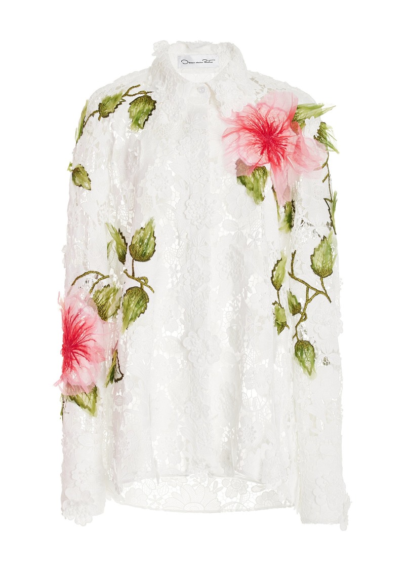 Oscar de la Renta - Floral-Embroidered Lace Blouse - White - US 8 - Moda Operandi