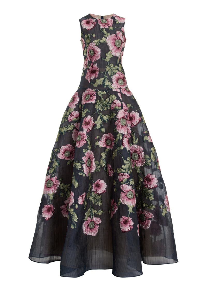 Oscar de la Renta - Floral Fil Coupe Gown - Navy - US 8 - Moda Operandi