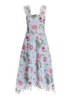 Oscar de la Renta - Floral Guipure-Lace Midi Dress - Light Blue - US 10 - Moda Operandi