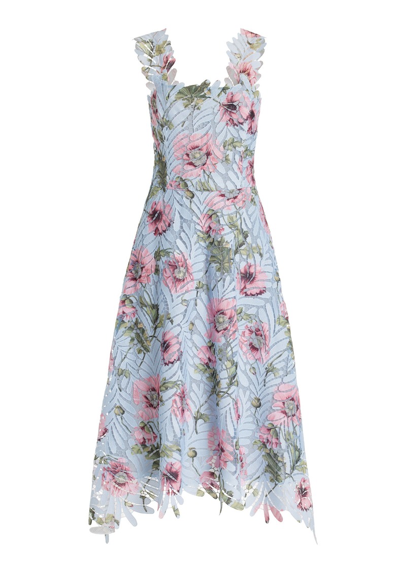 Oscar de la Renta - Floral Guipure-Lace Midi Dress - Light Blue - US 4 - Moda Operandi