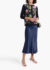 Oscar de la Renta - Floral-print crepe de chine-paneled silk-blend cardigan - Blue - XS