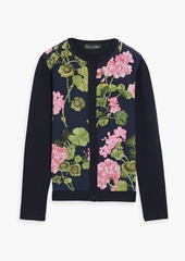 Oscar de la Renta - Floral-print crepe de chine-paneled silk-blend cardigan - Blue - XS