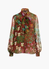 Oscar de la Renta - Pussy-bow floral-print silk-chiffon blouse - Brown - US 2