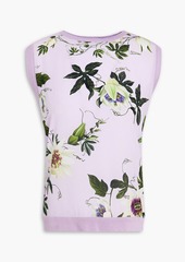 Oscar de la Renta - Floral-print silk crepe de chine-paneled knitted vest - Purple - L