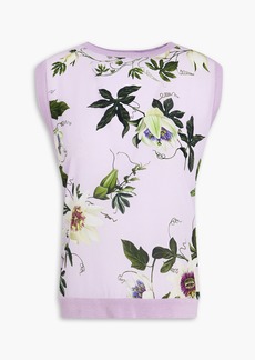 Oscar de la Renta - Floral-print silk crepe de chine-paneled knitted vest - Purple - XS
