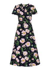 Oscar de la Renta - Floral-Printed Cotton Poplin Midi Dress - Navy - US 6 - Moda Operandi