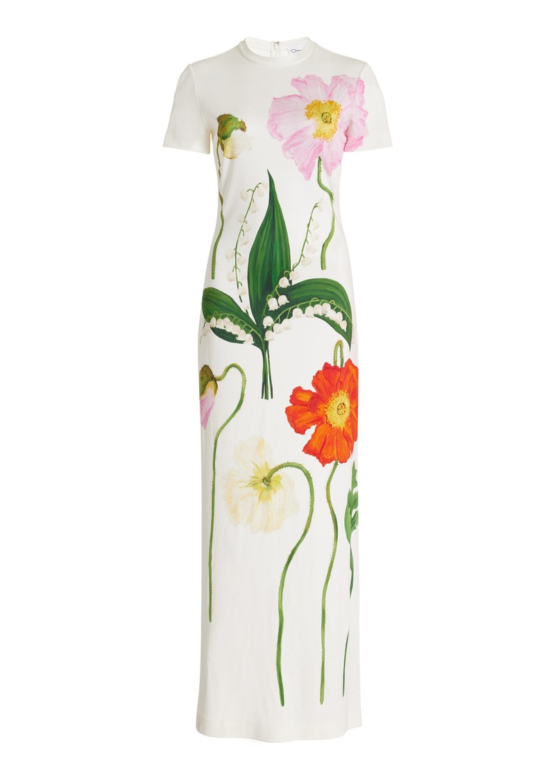 Oscar de la Renta - Floral-Printed Jersey Maxi Dress - White - US 2 - Moda Operandi