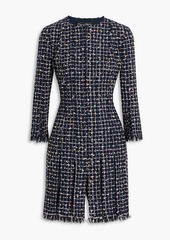 Oscar de la Renta - Frayed pleated metallic bouclé-tweed mini dress - Blue - US 10