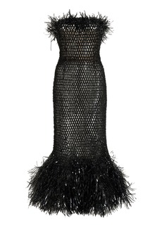 Oscar de la Renta - Fringe-Trimmed Embroidered Midi Dress - Black - US 0 - Moda Operandi