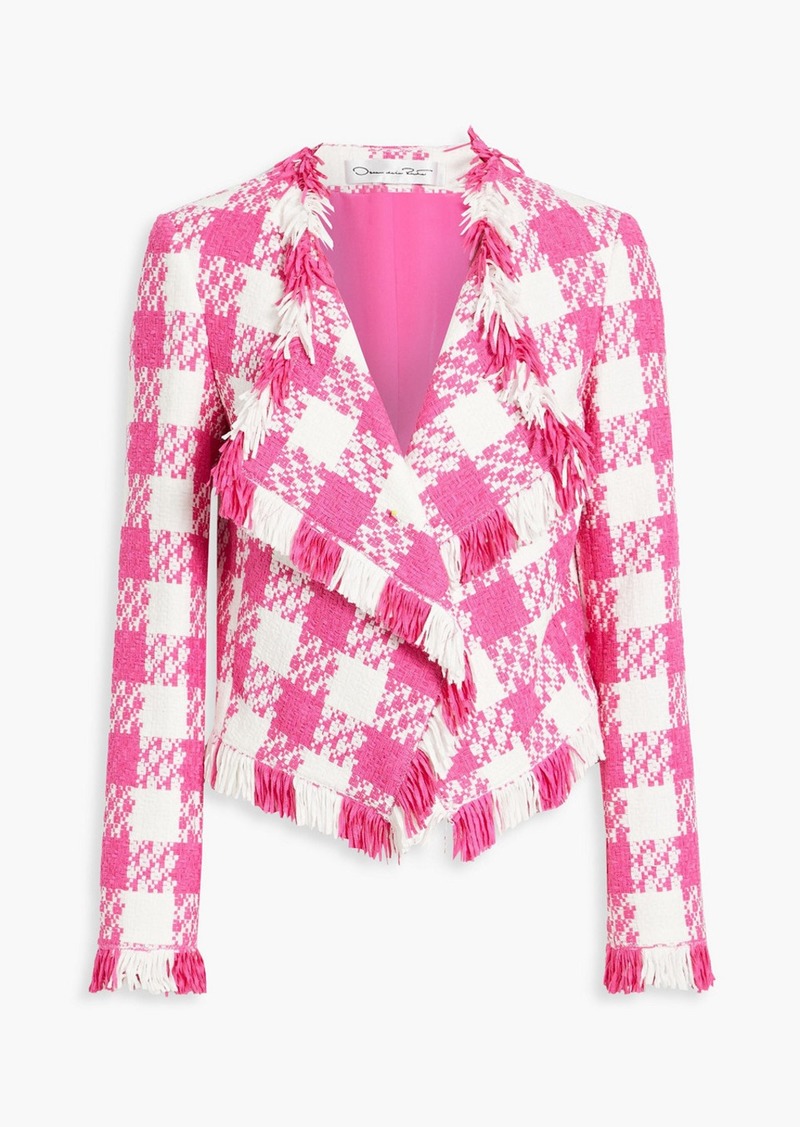 Oscar de la Renta - Fringed checked cotton-blend tweed jacket - Pink - US 0