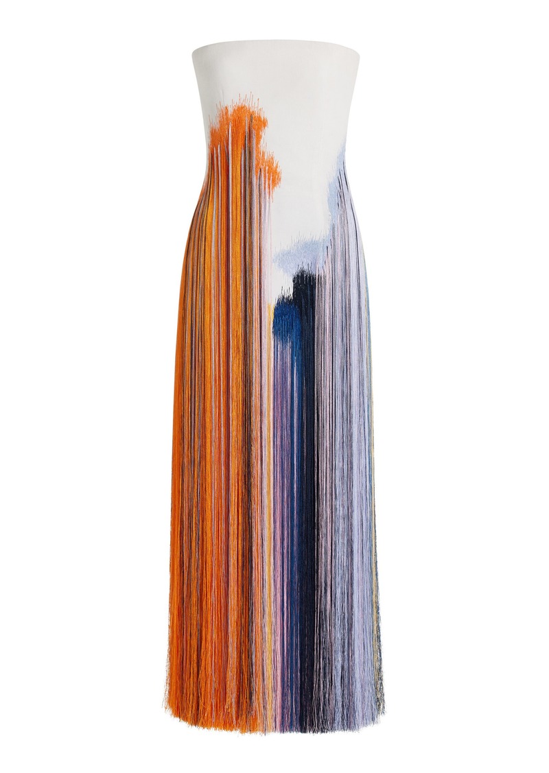 Oscar de la Renta - Fringed Crepe Strapless Midi Dress - Multi - US 0 - Moda Operandi