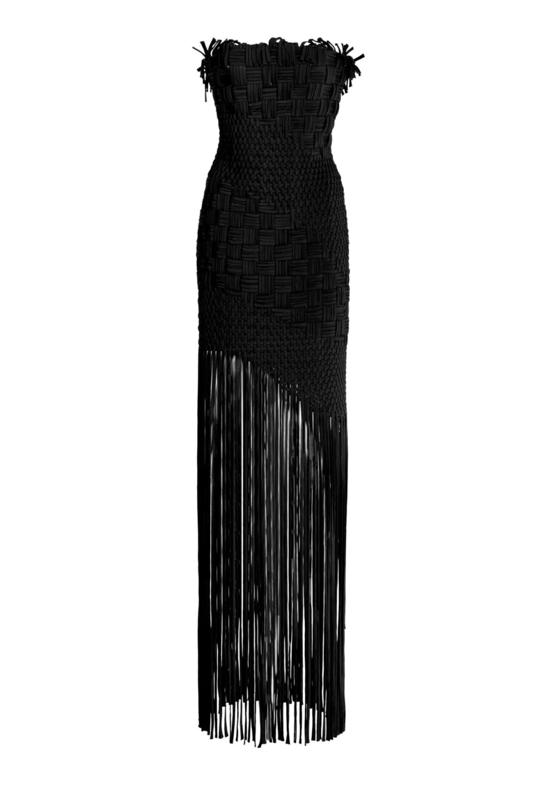 Oscar de la Renta - Fringed-Hem Crepe Maxi Dress  - Black - US 0 - Moda Operandi