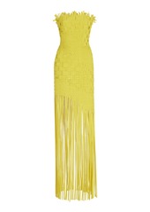 Oscar de la Renta - Fringed-Hem Crepe Maxi Dress  - Black - US 2 - Moda Operandi