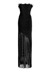 Oscar de la Renta - Fringed-Hem Crepe Maxi Dress  - Black - US 0 - Moda Operandi