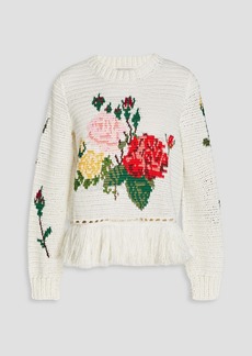 Oscar de la Renta - Fringed intarsia cotton sweater - White - S