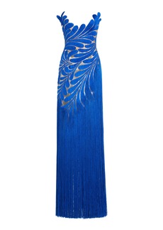 Oscar de la Renta - Fringed Silk Gown - Blue - US 8 - Moda Operandi