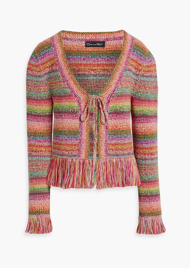 Oscar de la Renta - Fringed striped crocheted cotton cardigan - Pink - M