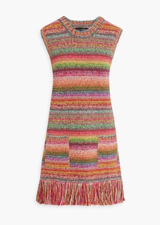 Oscar de la Renta - Fringed striped crocheted cotton mini dress - Pink - L