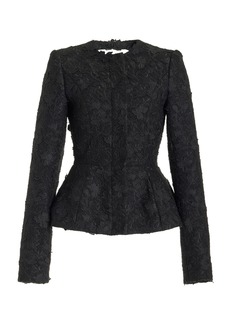 Oscar de la Renta - Gardenia-Embroidered Tweed Open-Back Jacket - Black - US 0 - Moda Operandi