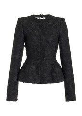 Oscar de la Renta - Gardenia-Embroidered Tweed Open-Back Jacket - Black - US 0 - Moda Operandi