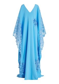 Oscar de la Renta - Gardenia-Lace Silk-Georgette Caftan Gown - Blue - L - Moda Operandi