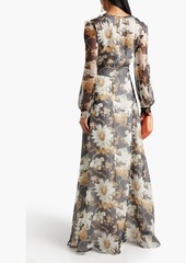 Oscar de la Renta - Gathered floral-print silk-georgette gown - Blue - US 4