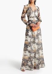 Oscar de la Renta - Gathered floral-print silk-georgette gown - Blue - US 4