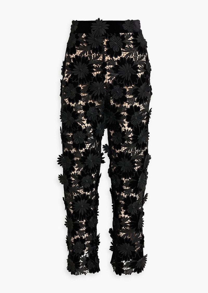 Oscar de la Renta - Guipure lace and velvet tapered pants - Black - US 6