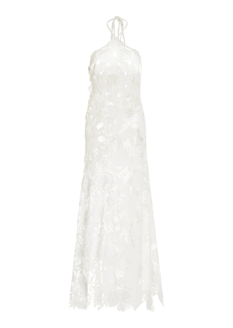 Oscar de la Renta - Guipure-Lace Crochet Cotton Maxi Dress - White - XS - Moda Operandi