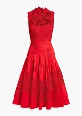 Oscar de la Renta - Guipure lace-paneled cotton-blend poplin midi dress - Red - US 14