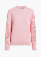 Oscar de la Renta - Guipure lace-trimmed cotton sweater - Pink - XL