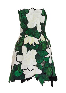 Oscar de la Renta - Hand-Painted Gardenia-Faille Mini Dress - Multi - US 2 - Moda Operandi