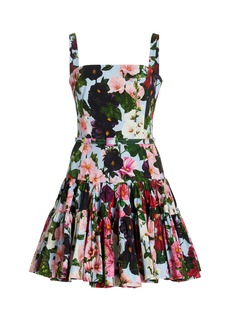 Oscar de la Renta - Hollyhocks Stretch-Cotton Flared Mini Dress - Floral - US 4 - Moda Operandi