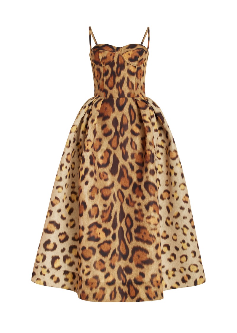 Oscar de la Renta - Jaguar-Print Faille Bustier Midi Dress - Animal - US 0 - Moda Operandi