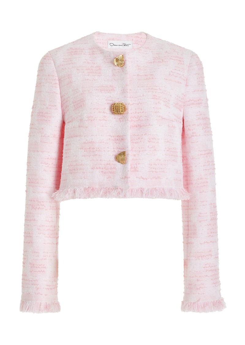 Oscar de la Renta - Jewel-Buttoned Tweed Jacket - Light Pink - US 0 - Moda Operandi