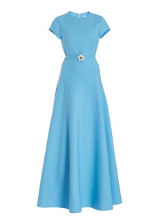 Oscar de la Renta - Jewel-Embellished Wool Maxi Dress - Blue - US 16 - Moda Operandi