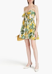 Oscar de la Renta - Knotted printed stretch-cotton poplin mini dress - Yellow - US 8