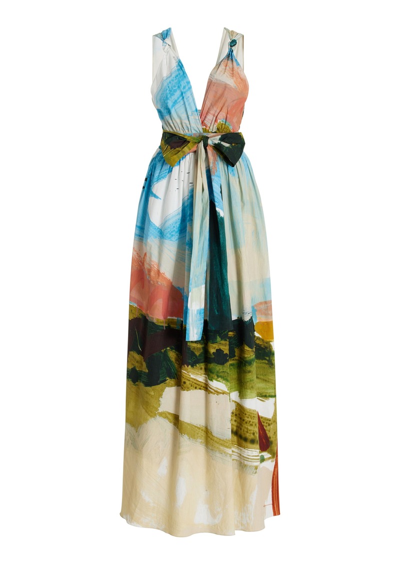 Oscar de la Renta - Landscape-Printed Cotton Maxi Dress - Multi - US 0 - Moda Operandi
