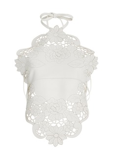 Oscar de la Renta - Laser-Cut Leather Halter Top - White - US 6 - Moda Operandi