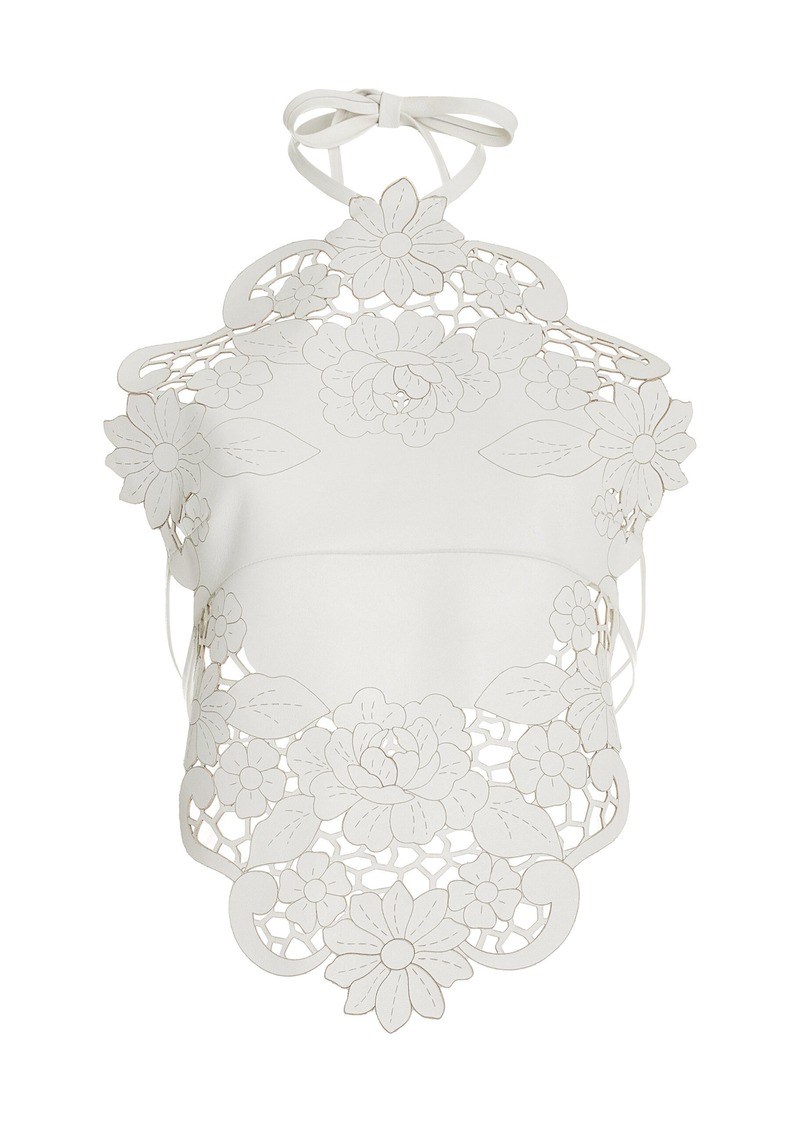 Oscar de la Renta - Laser-Cut Leather Halter Top - White - US 10 - Moda Operandi